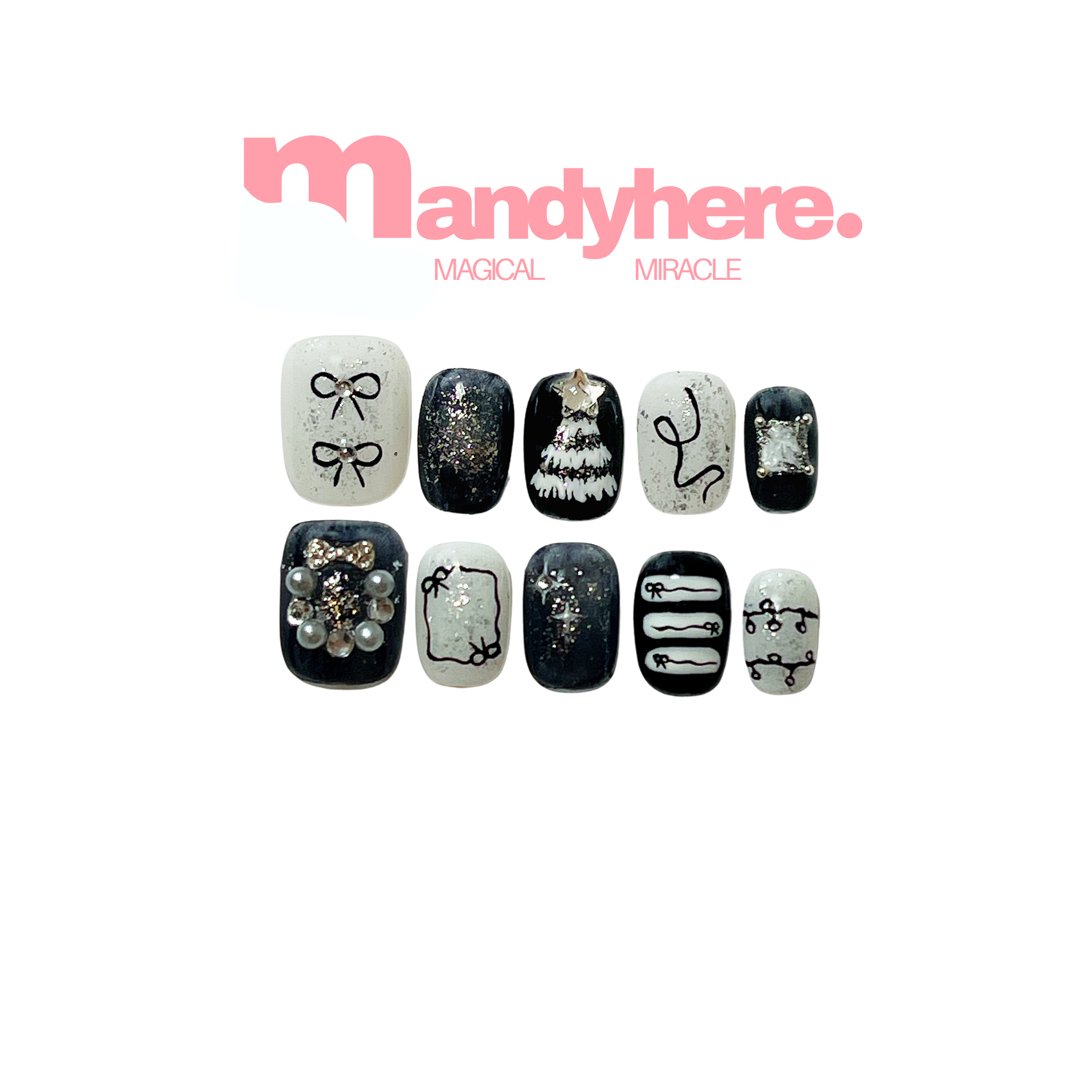 穿戴甲 黑白聖誕樹 C19 Christmas MANDYHERE