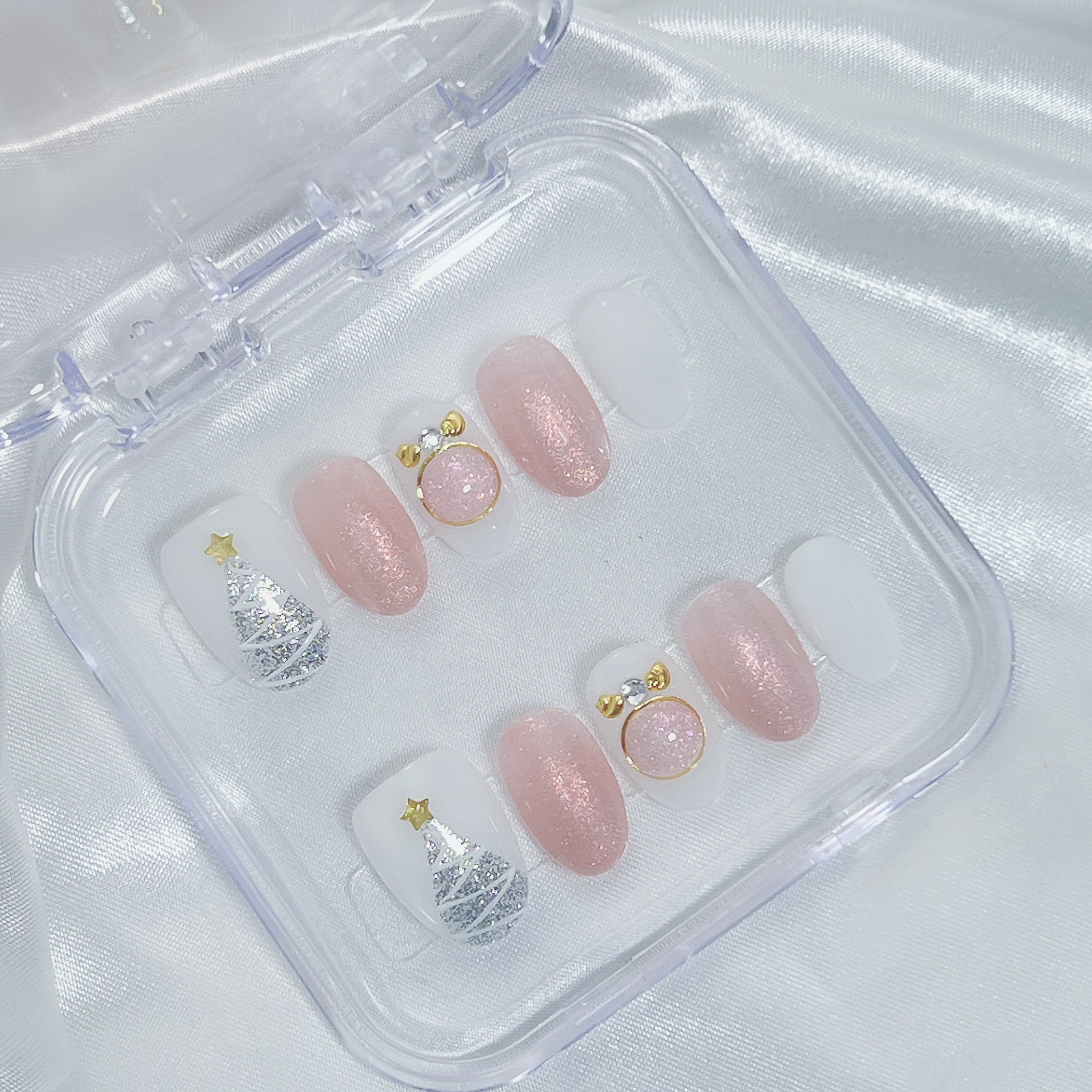 穿戴甲 C12 粉紅聖誕水晶球 Christmas