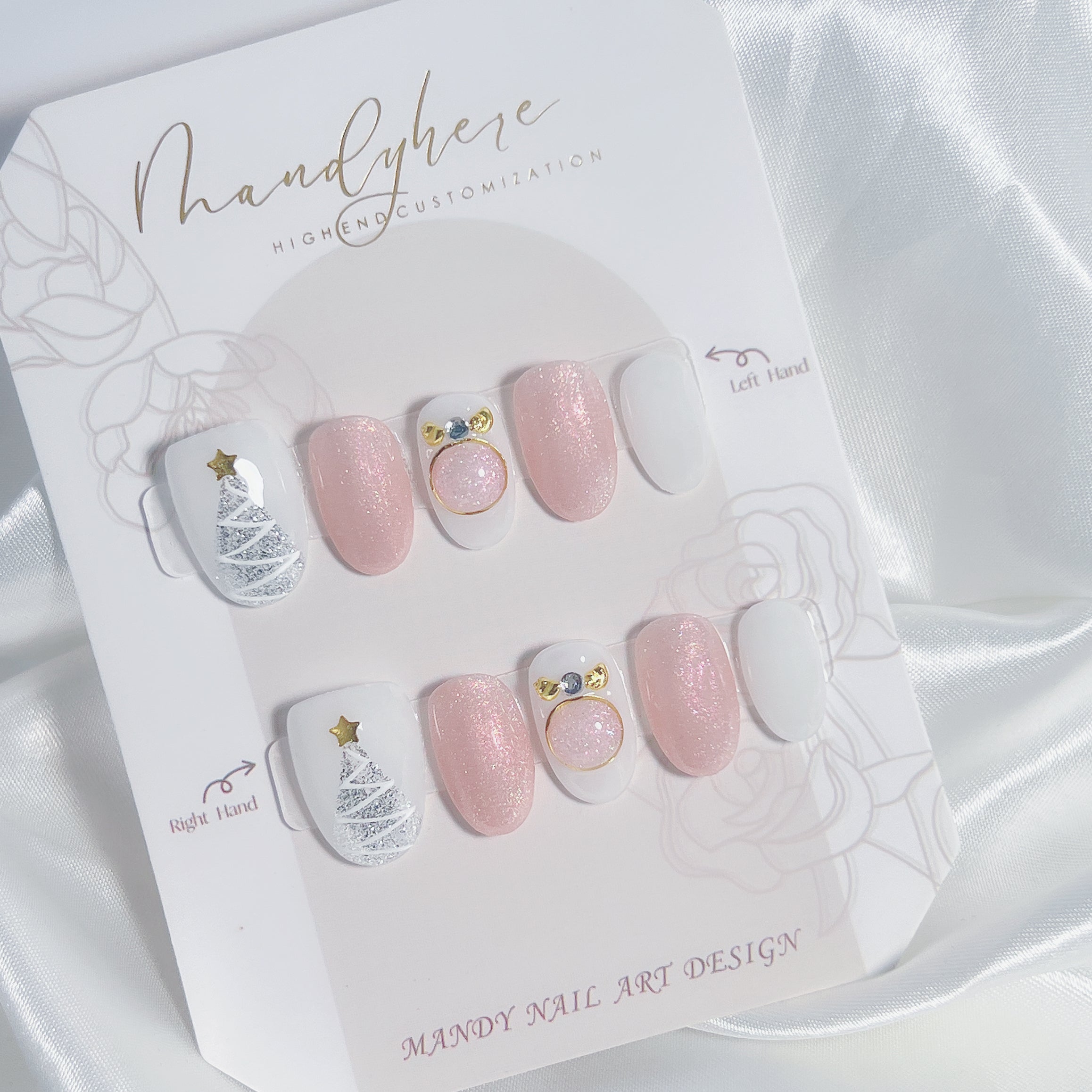 穿戴甲 C12 粉紅聖誕水晶球 Christmas