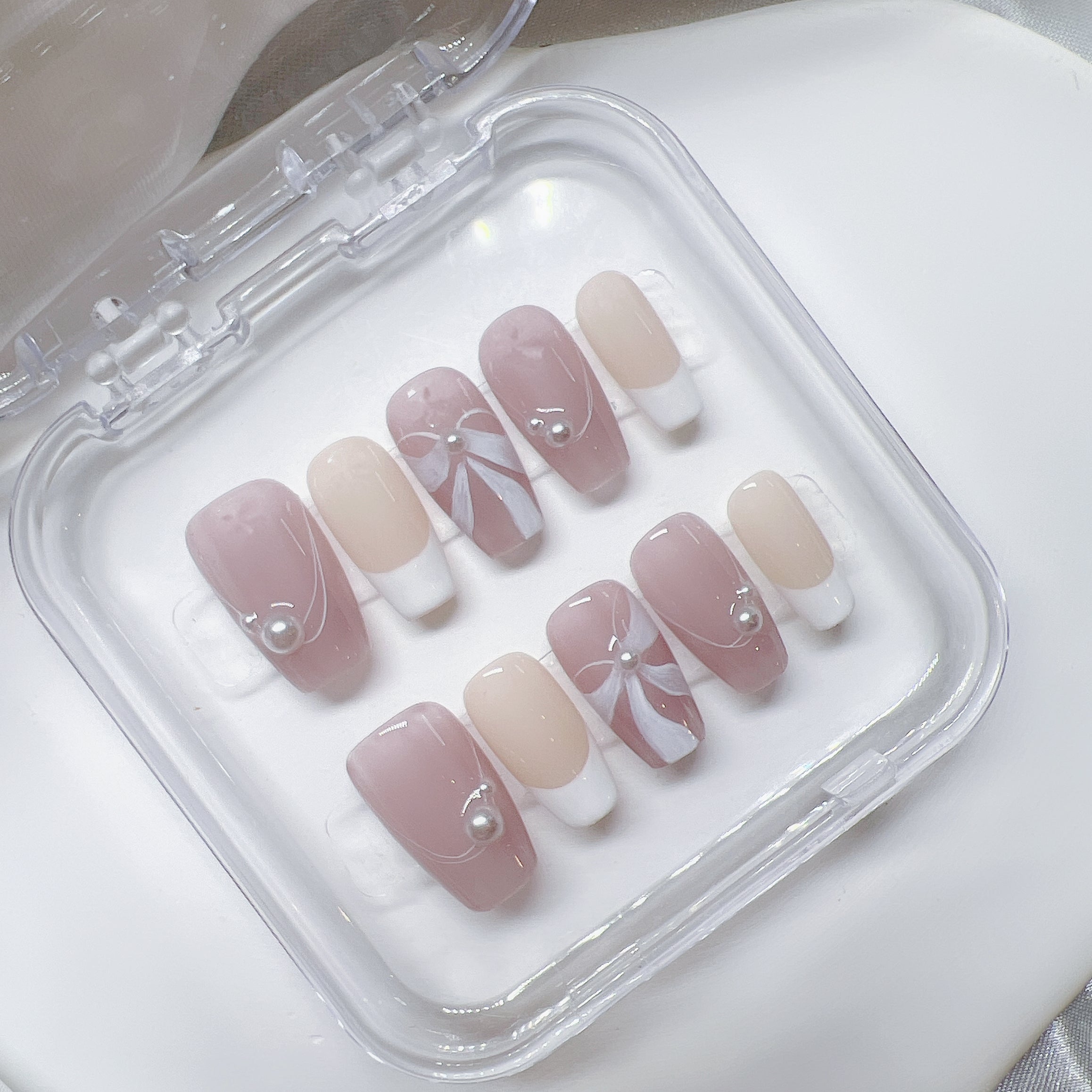 穿戴甲 法式粉紅蝴蝶結 O09 SALE