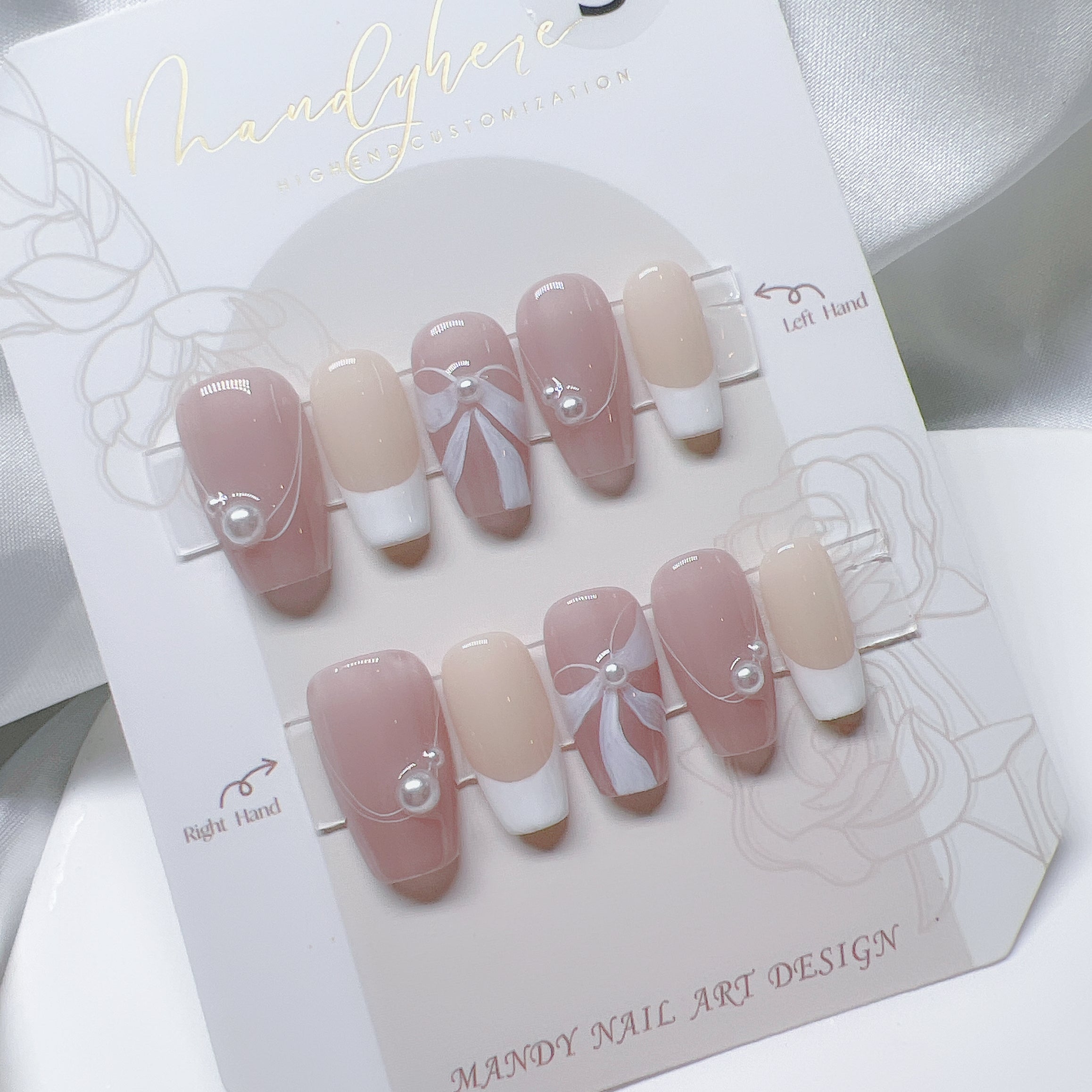 穿戴甲 法式粉紅蝴蝶結 O09 SALE