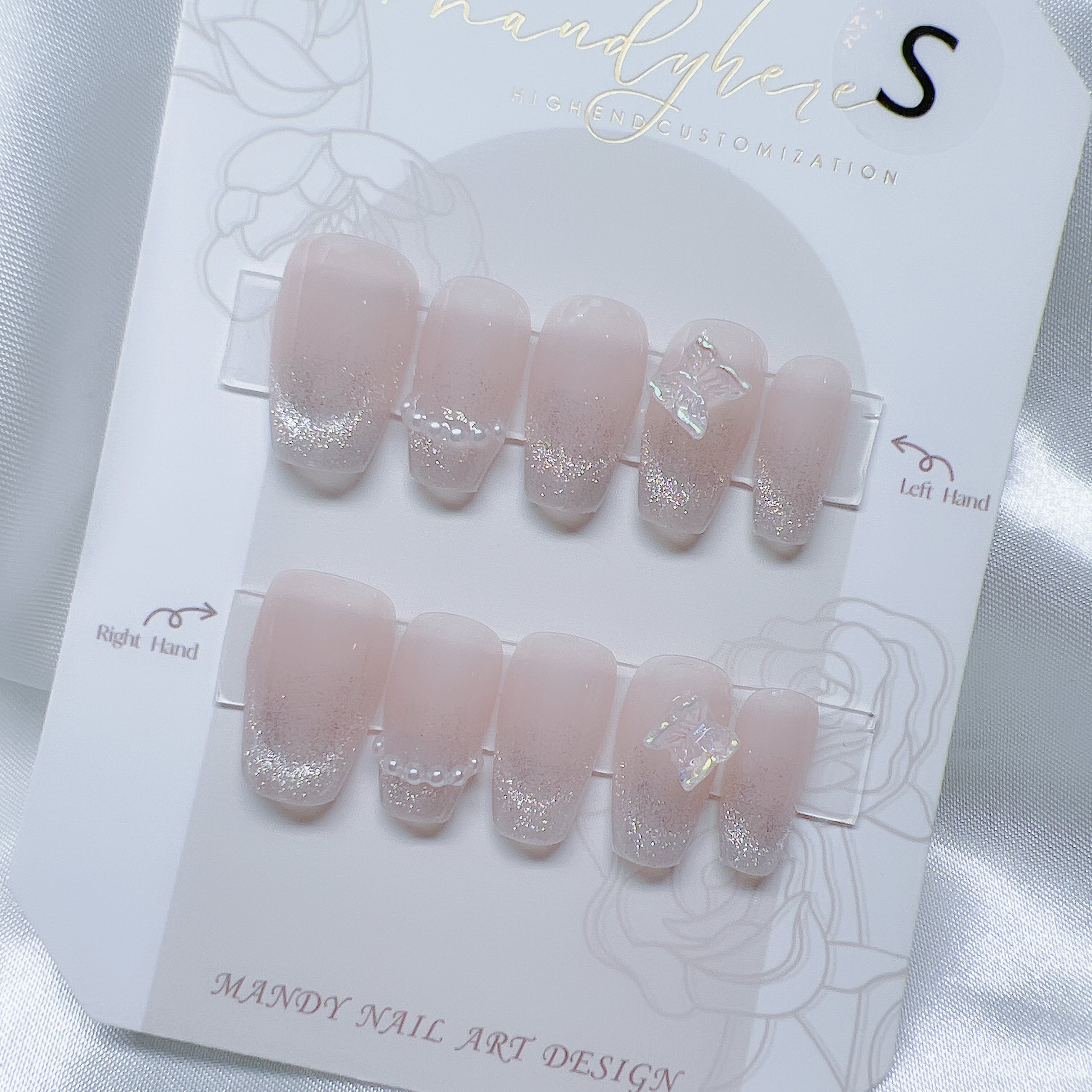 穿戴甲 O32  粉紅貓眼蝴蝶 SALE